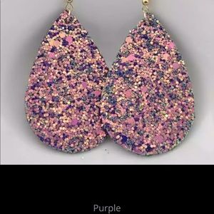 Glitter Leather Teardrop Dangle Light Earrings